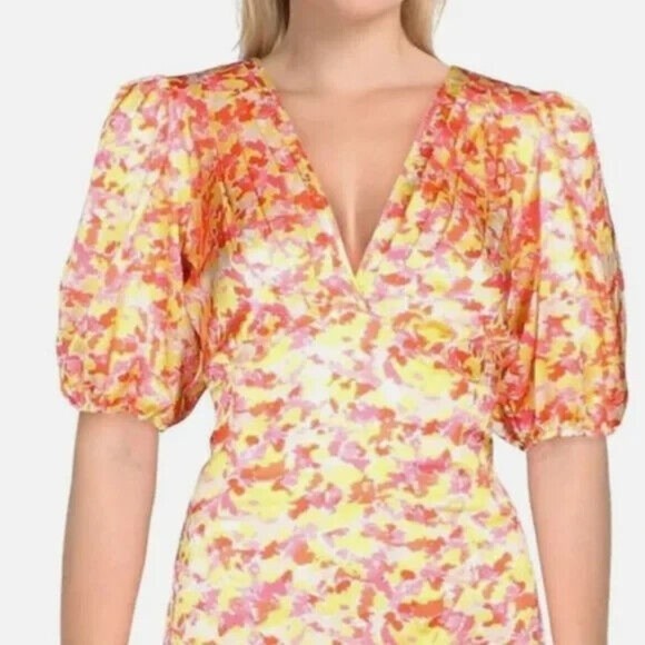 Lini Amalia‎ Midi Dress High Low Hem Yellow Multi Women's Size Large - Picture 3 of 6